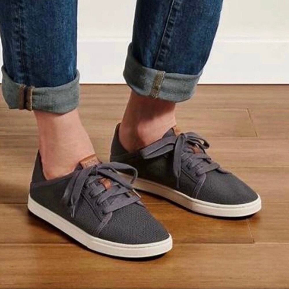 OluKai Pehuea Li Gray Mesh Drop Heel Women's Lace-Up Sneakers, Size 8.5, Casual